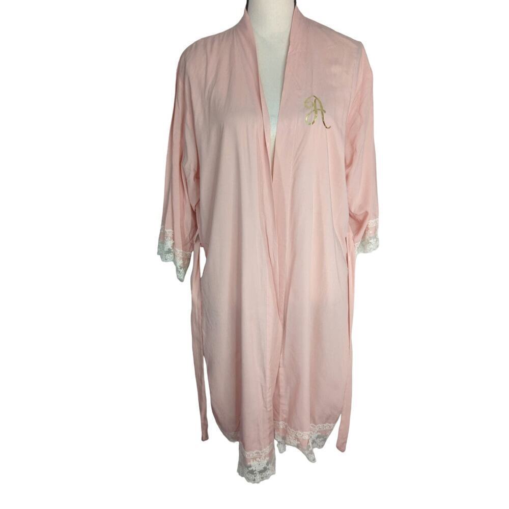 Womens Pink Lace Trimmed Hem “A”‎ Initial Night Robe One Size